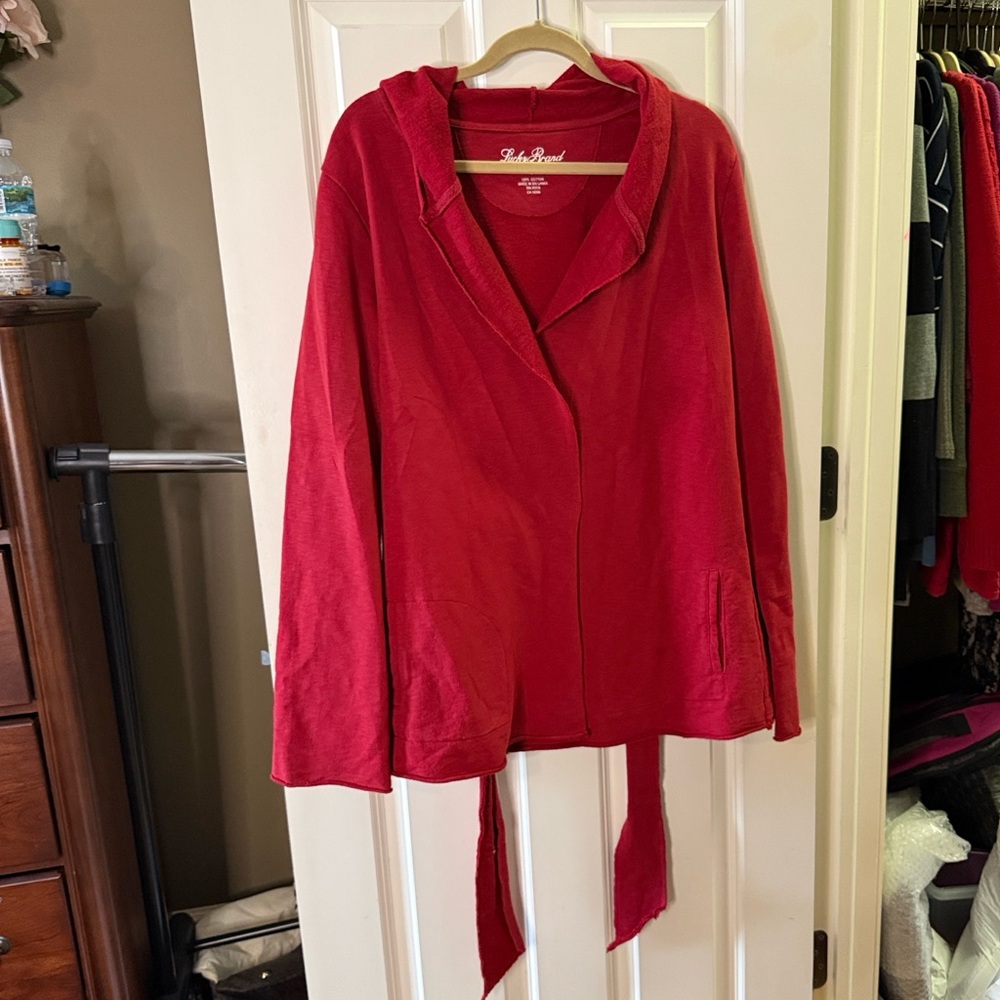 Lucky Brand Red Y2K Vintage French Terry Shibuya Wrap Cardigan